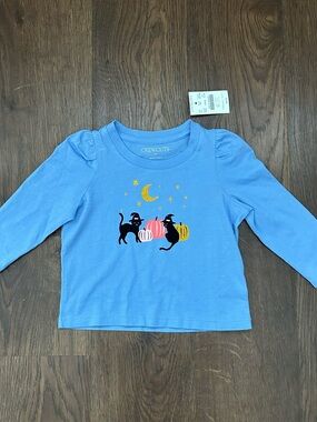 Crewcuts Halloween Black Cat Purple Lilac Long Sleeve Top 12-18m